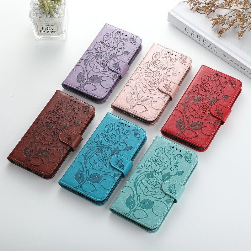 Rose Leather Phone Bag Wallet Card Slot Case For iPhone 16 15 14 13 12 11 Pro Max Plus XS XR Wallet Flip Cover