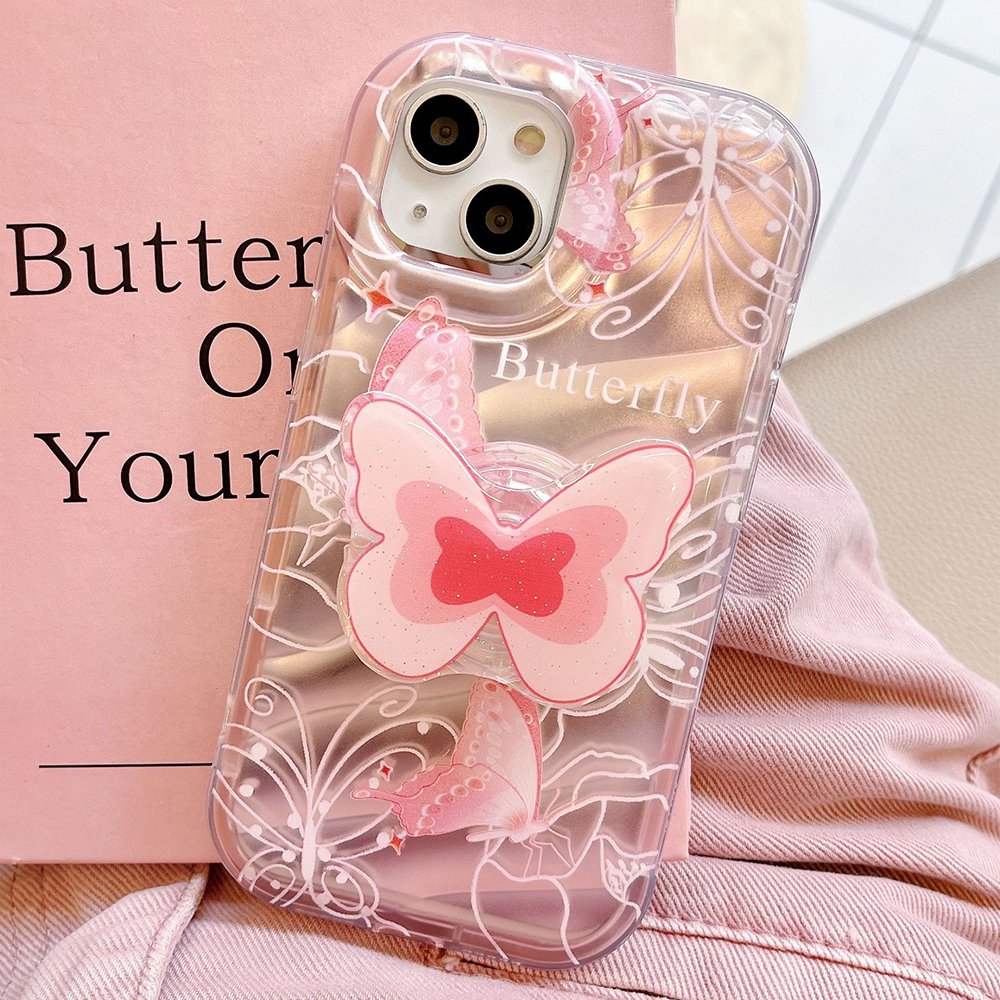 New phone cases luxury design Butter fly Phone socket kit Glitter Shockproof Girls For iPhone 14 13 12 11 Pro Max Phone Case