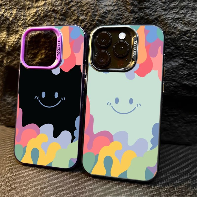 Luxury Ice Cream Smile Face Electroplate Silver IMD Case For iPhone 11 12 13 14 15 Pro Max 7 8 Plus X XR Shockproof Back Cover