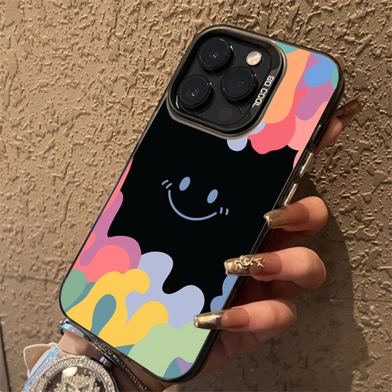 Luxury Ice Cream Smile Face Electroplate Silver IMD Case For iPhone 11 12 13 14 15 Pro Max 7 8 Plus X XR Shockproof Back Cover