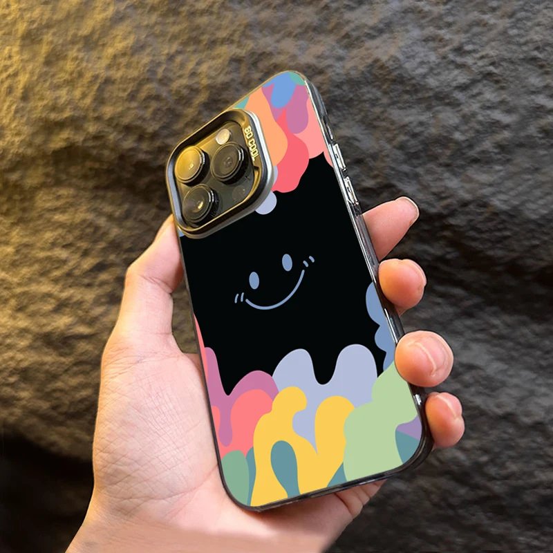 Luxury Ice Cream Smile Face Electroplate Silver IMD Case For iPhone 11 12 13 14 15 Pro Max 7 8 Plus X XR Shockproof Back Cover