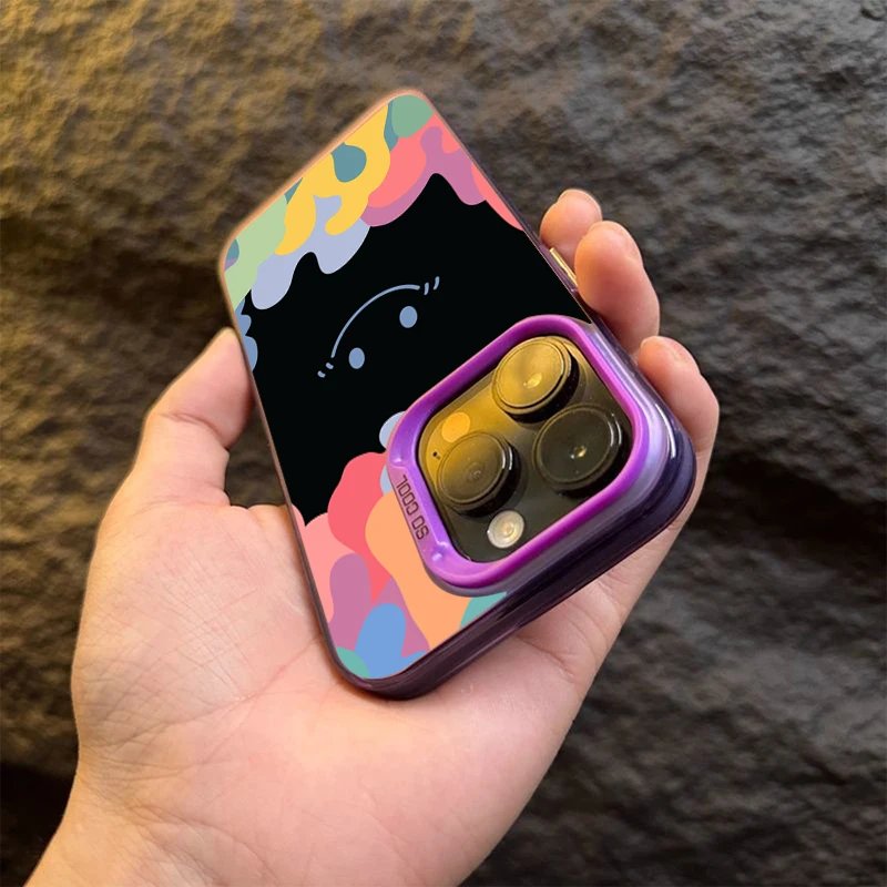 Luxury Ice Cream Smile Face Electroplate Silver IMD Case For iPhone 11 12 13 14 15 Pro Max 7 8 Plus X XR Shockproof Back Cover