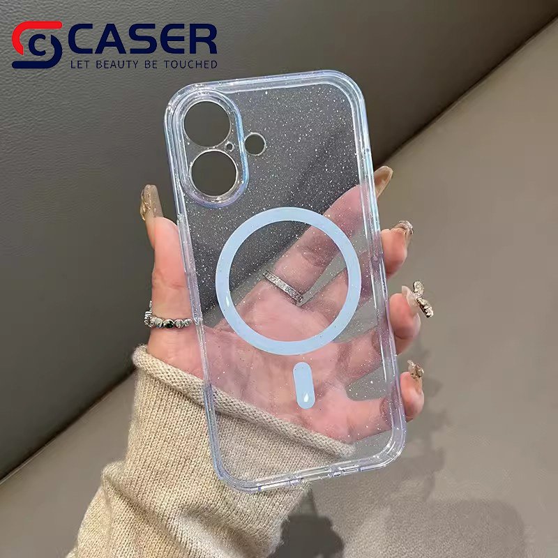 New Style Transparent Glitter Bling Magnetic Phone Cases Clear Soft TPU Mobile Phone Case For Iphone 16 Pro Max 15 Pro Max 14 13