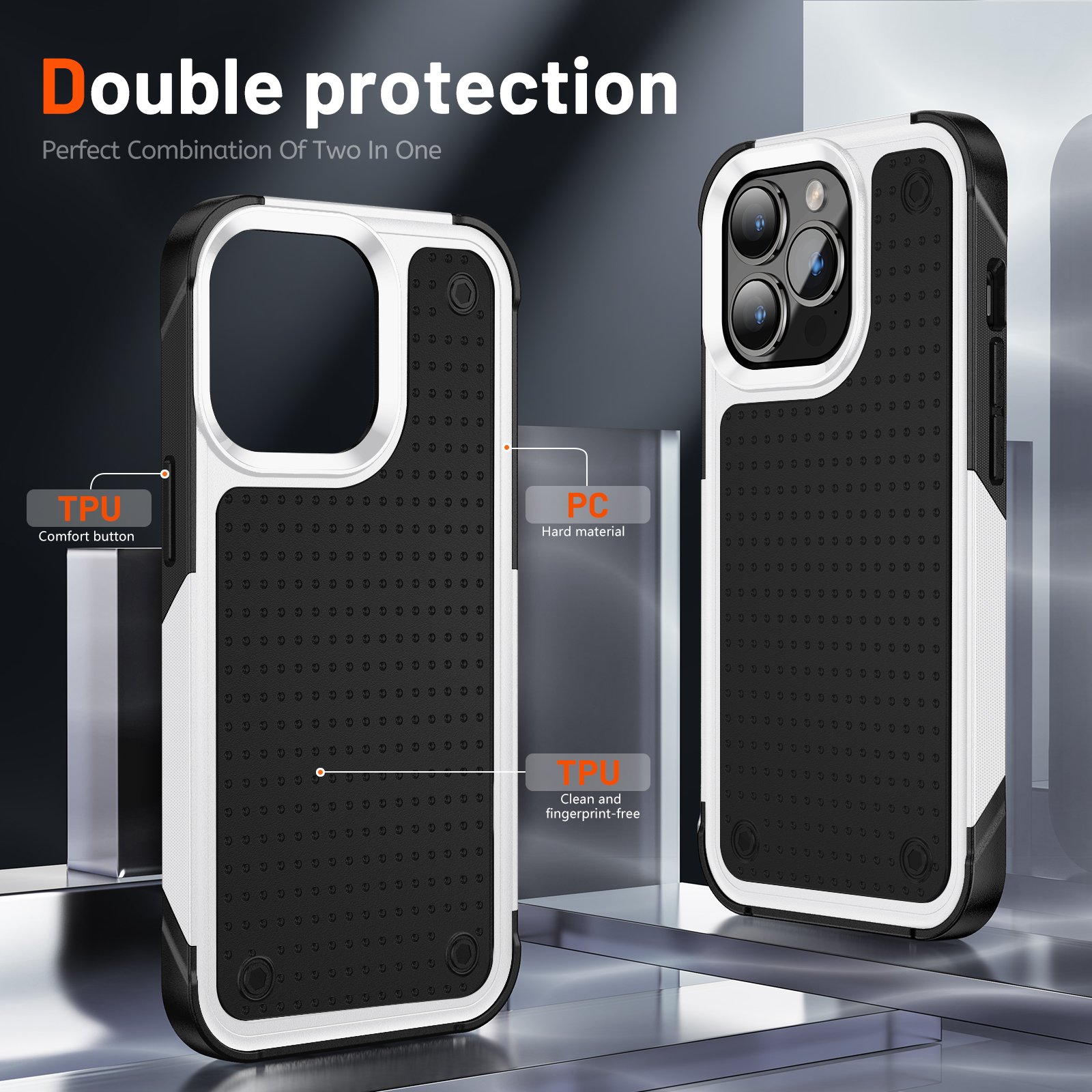 360 Protection Black White Shockproof Anti-fall TPU+PC Phone Case Cover For iPhone 11 12 13 14 15 16 Pro Max