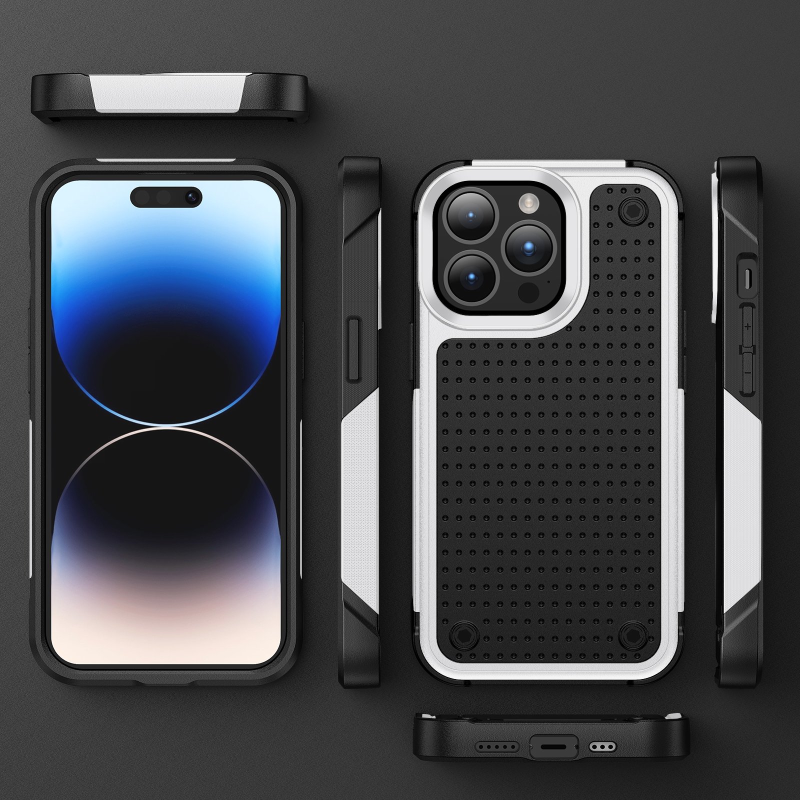 360 Protection Black White Shockproof Anti-fall TPU+PC Phone Case Cover For iPhone 11 12 13 14 15 16 Pro Max