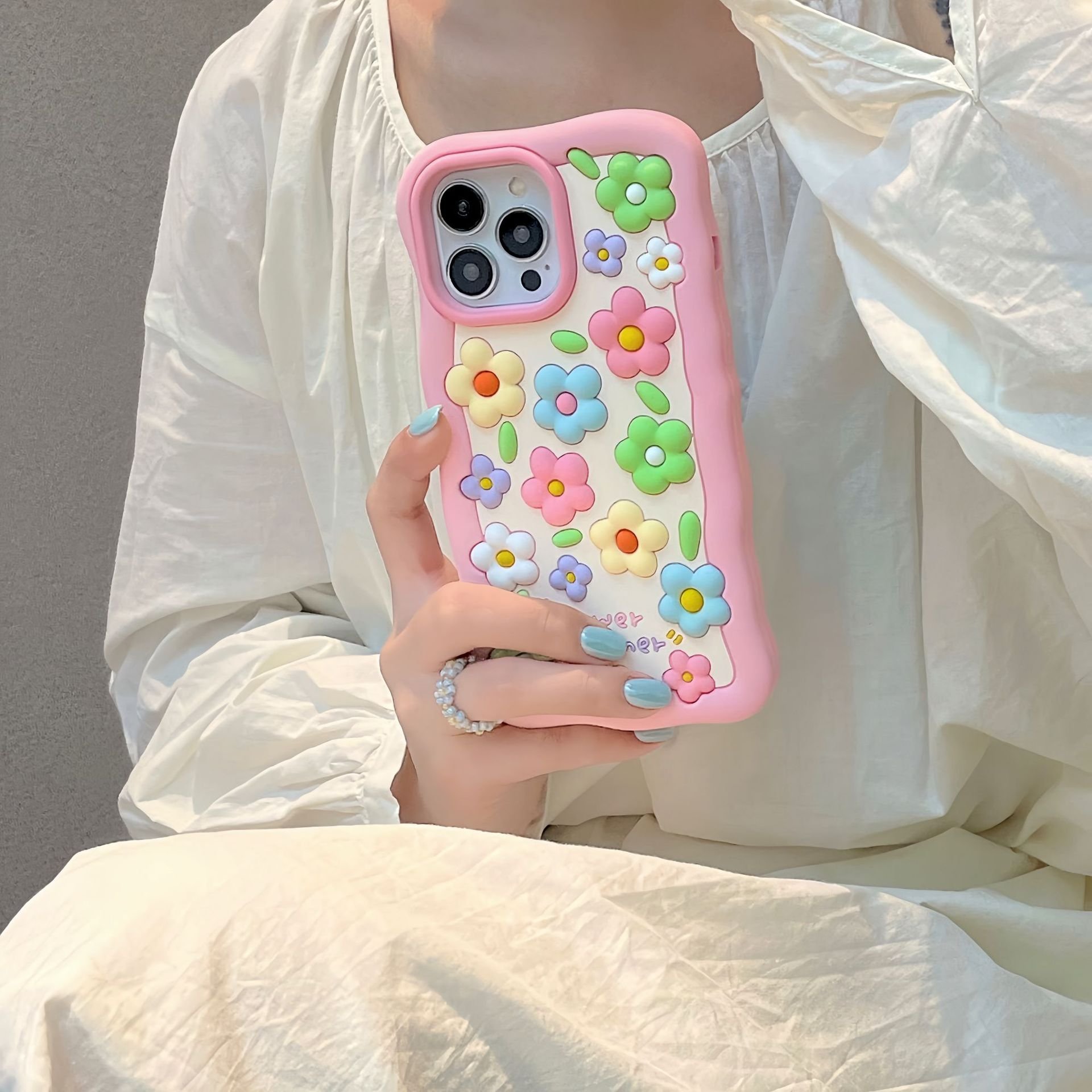 New colorful 3D flower ins Wavy Silicone Mobile Phone Case For iPhone 16 15 14 13 12 Pro max TPU Shockproof Back cell Cover Soft
