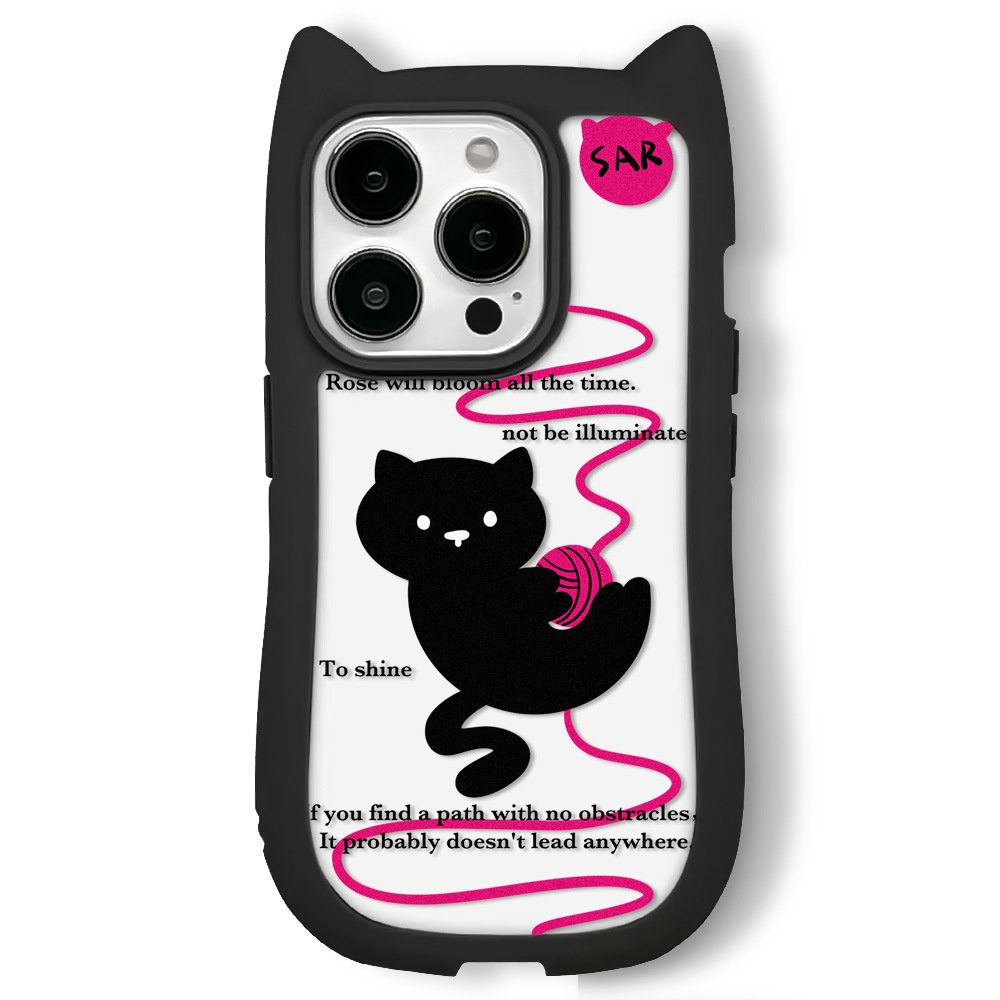 Cat-ear shaped mobile phone case with happy cat pattern for iphone 15promax/14/12 transparent phone case For iPhone 16 Promax
