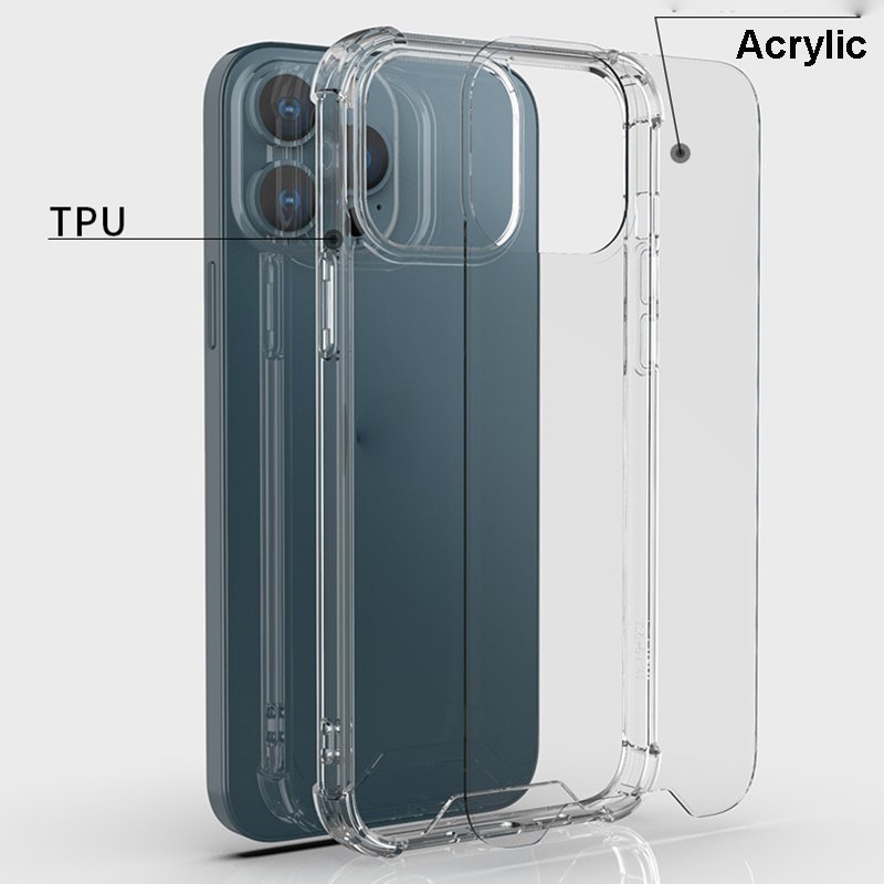 For iPhone 16 15 pro max case 1.0mm slim TPU rubber transparent crystal hard acrylic clear phone case for iPhone 15 14 13 Pro