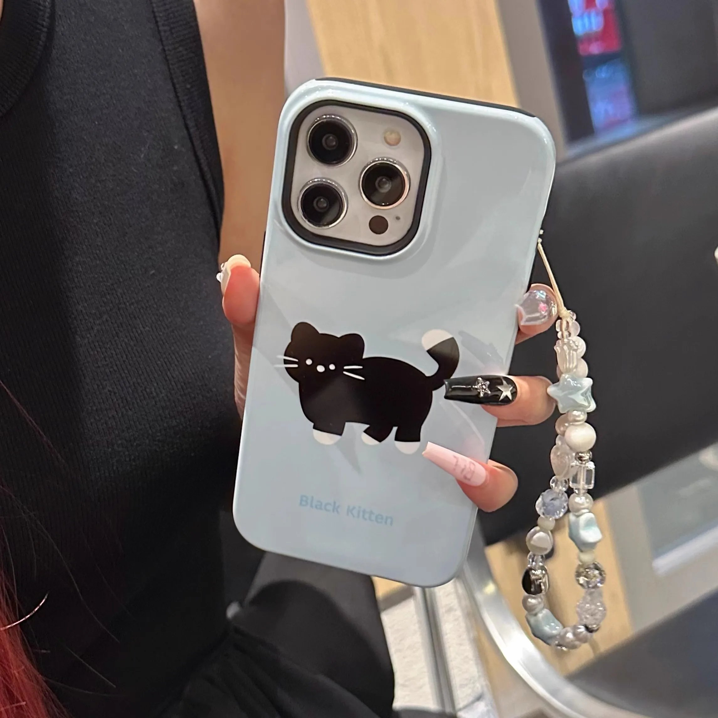 Black and white cat cute cartoon Phone Case For IPHONE 15PRO MAX 14 13 12 11 PRO Plus Acrylic TPU Two in one Mobile Phone Cases