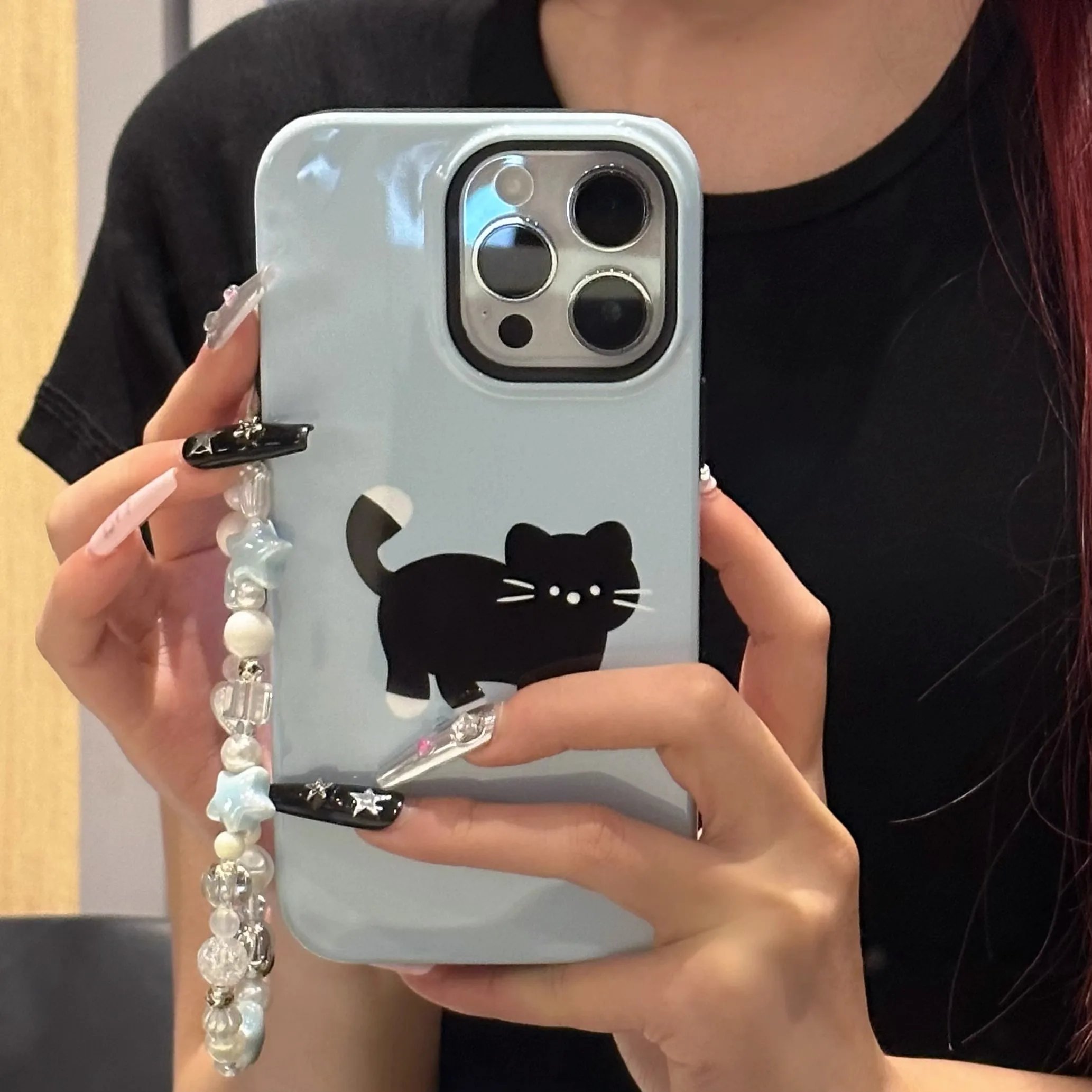 Black and white cat cute cartoon Phone Case For IPHONE 15PRO MAX 14 13 12 11 PRO Plus Acrylic TPU Two in one Mobile Phone Cases