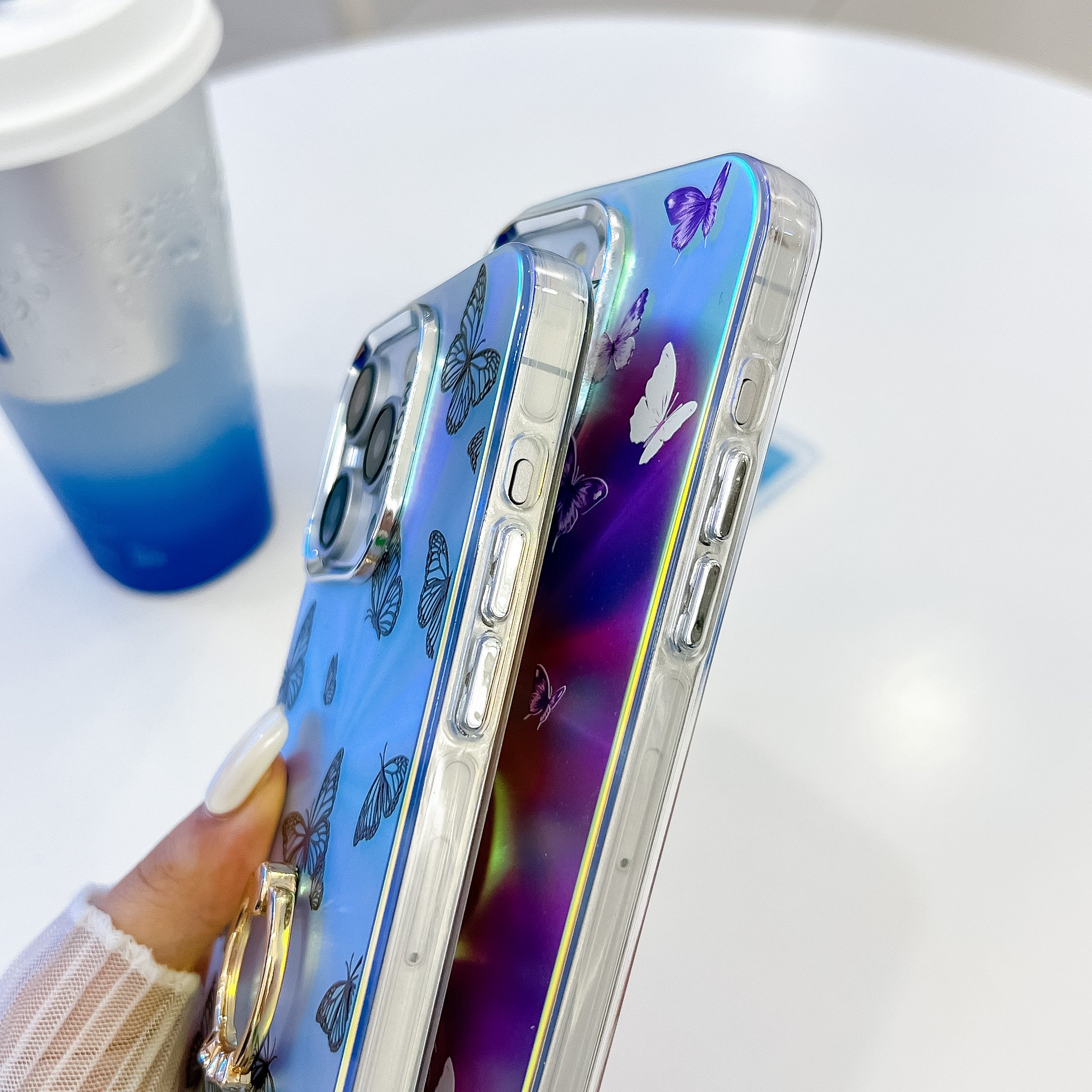Imd Butterfly Gradient Soft Cover With Ring Holder Phone Case For iPhone 16 15 14 13 Pro Max 16pro 15pro 14pro 13pro