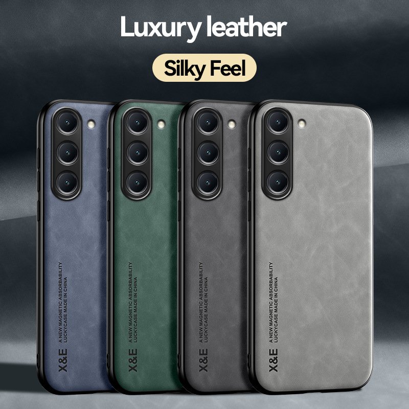 Business PU Leather Phone Cover Car Magnetic Soft Silky Feel Silicon Leather Phone Cover for Galaxy S23 plus ultra