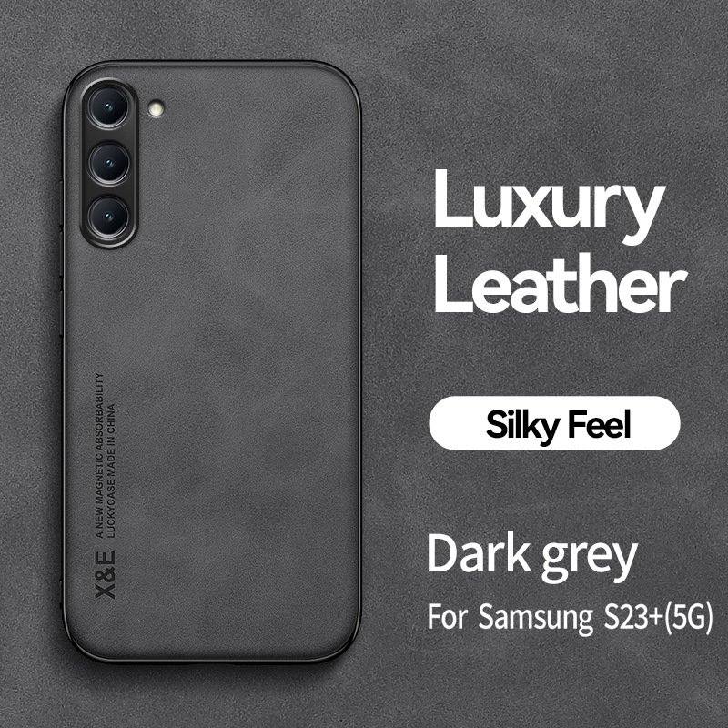 Business PU Leather Phone Cover Car Magnetic Soft Silky Feel Silicon Leather Phone Cover for Galaxy S23 plus ultra