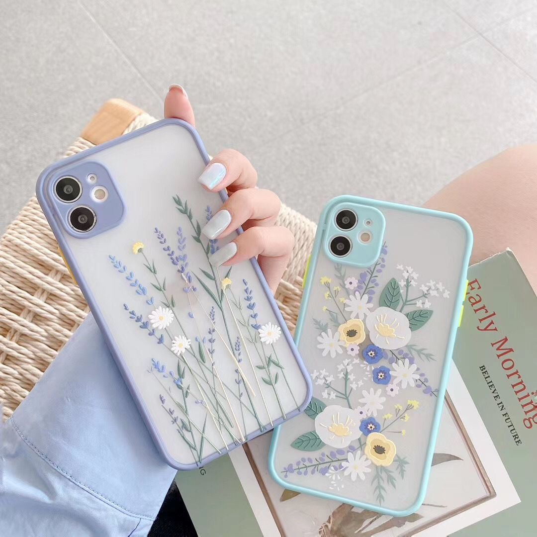 For iPhone 14 15 Plus Cases Floral for iPhone 16 Pro Flower Pattern Soft Mobile Phone Case Blue Oil Painting Flower Phone Case