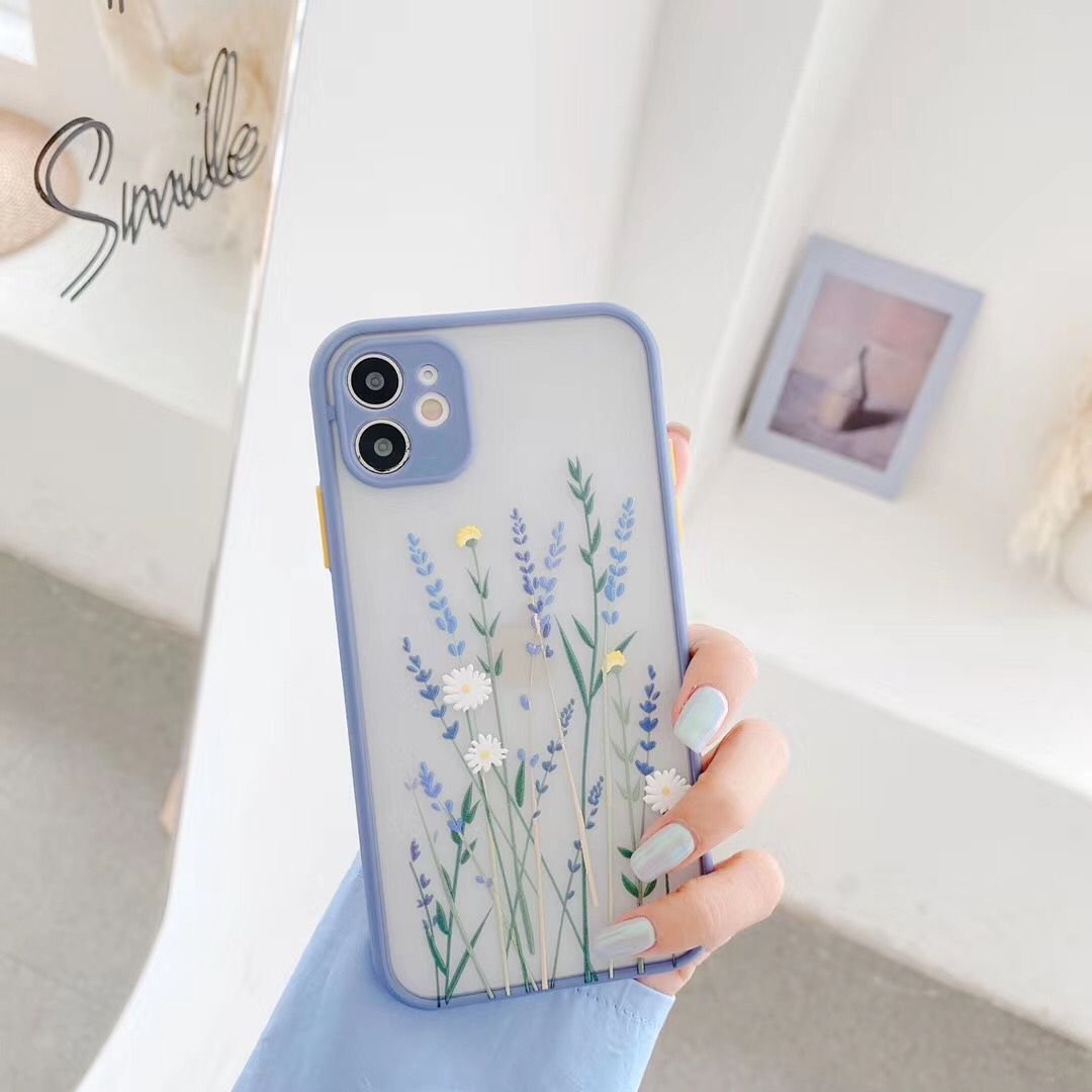 For iPhone 14 15 Plus Cases Floral for iPhone 16 Pro Flower Pattern Soft Mobile Phone Case Blue Oil Painting Flower Phone Case