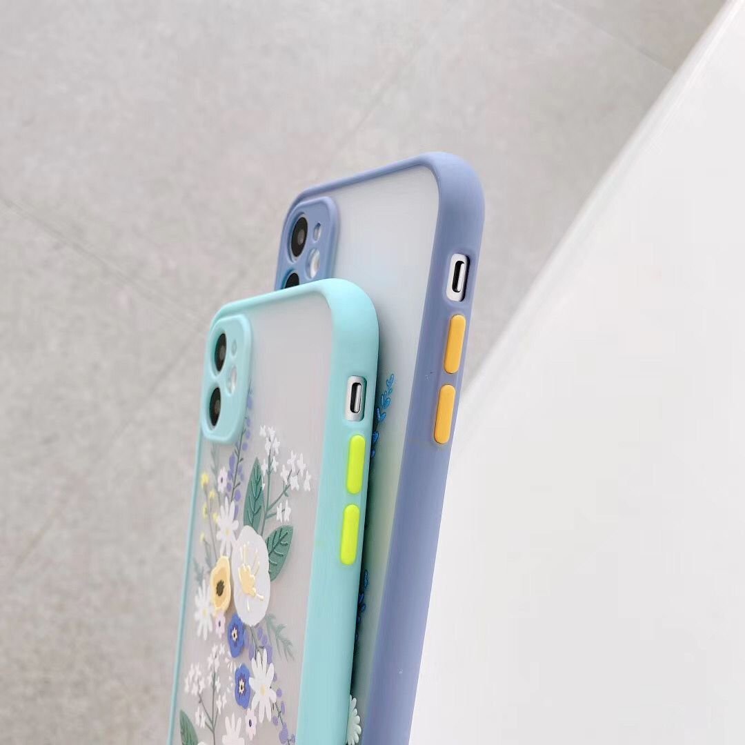 For iPhone 14 15 Plus Cases Floral for iPhone 16 Pro Flower Pattern Soft Mobile Phone Case Blue Oil Painting Flower Phone Case