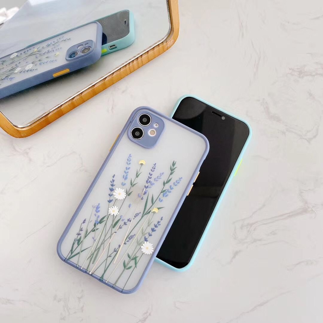 For iPhone 14 15 Plus Cases Floral for iPhone 16 Pro Flower Pattern Soft Mobile Phone Case Blue Oil Painting Flower Phone Case