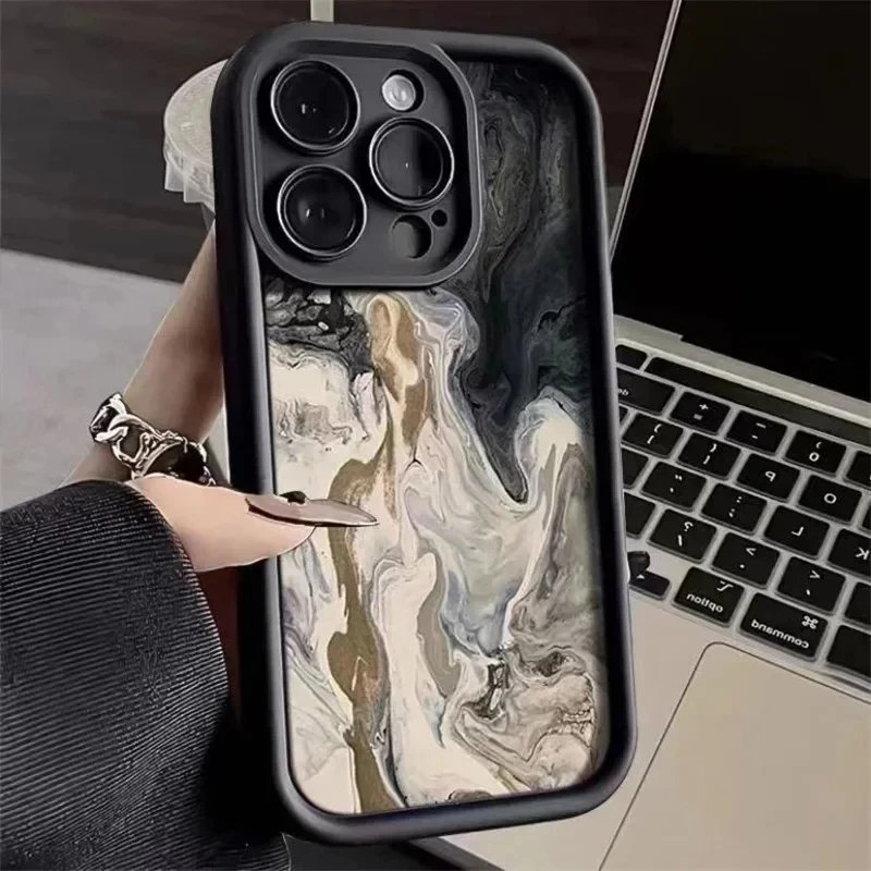 Black Style Gradient Watercolor Phone Case For IPhone 15 14 Pro Max 13 12 11 Pro Max 7 8 Plus X XS Max XR Soft Silicone Cover