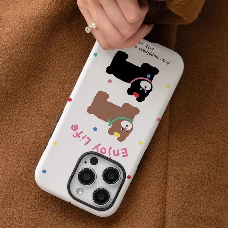 Two cute cartoon puppies Phone Case For IPHONE 15PRO MAX 14 13 12 11 PRO Plus 15pro Acrylic TPU Two in one Mobile Phone Cases
