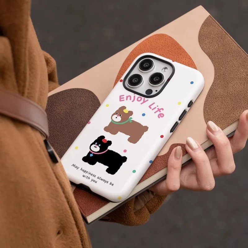 Two cute cartoon puppies Phone Case For IPHONE 15PRO MAX 14 13 12 11 PRO Plus 15pro Acrylic TPU Two in one Mobile Phone Cases