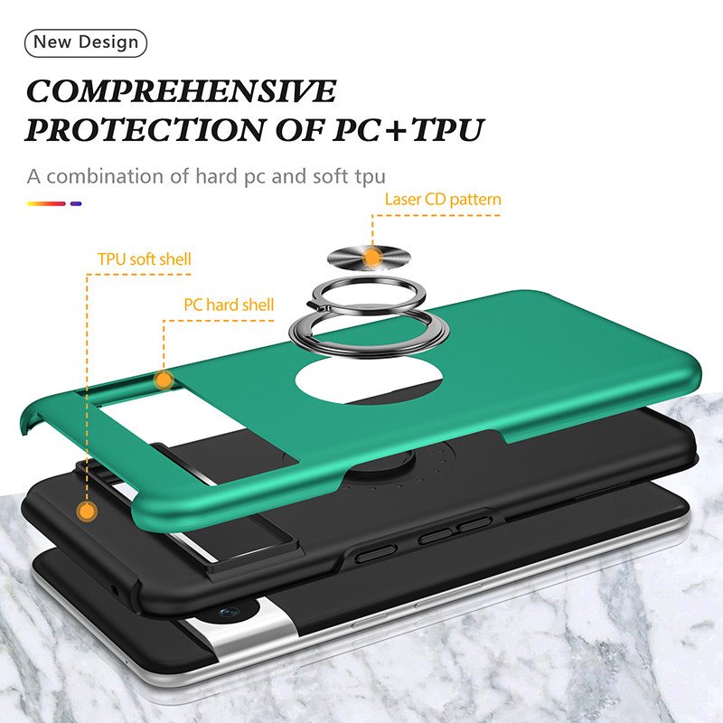 360 Rotated Magnetic Metal Ring Stand Shockproof PC TPU Protective Cover For Google Pixel 8 7 6 Pro Mobile Phone Case
