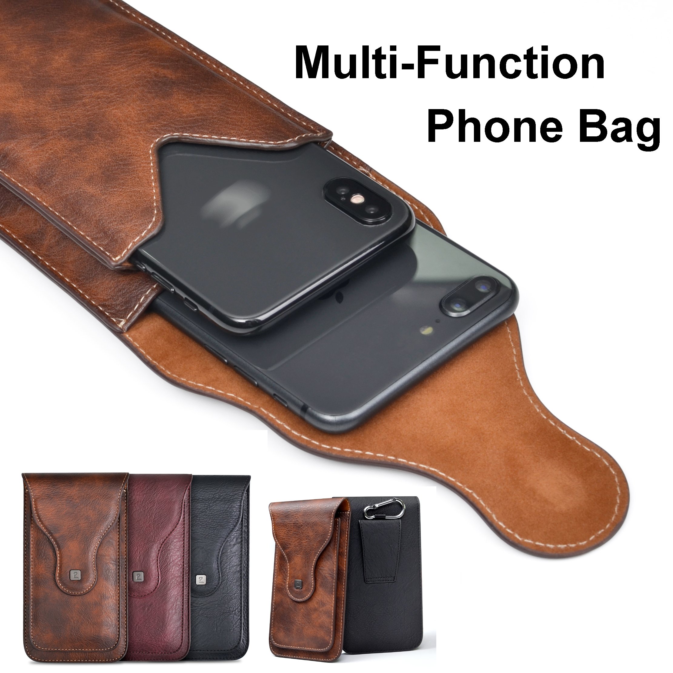 Men Pu Leather Belt Mobile Phone Waist Bag for Phone Case Portable Double Phone Sports Sports Accessories in Stock Pouch Sports