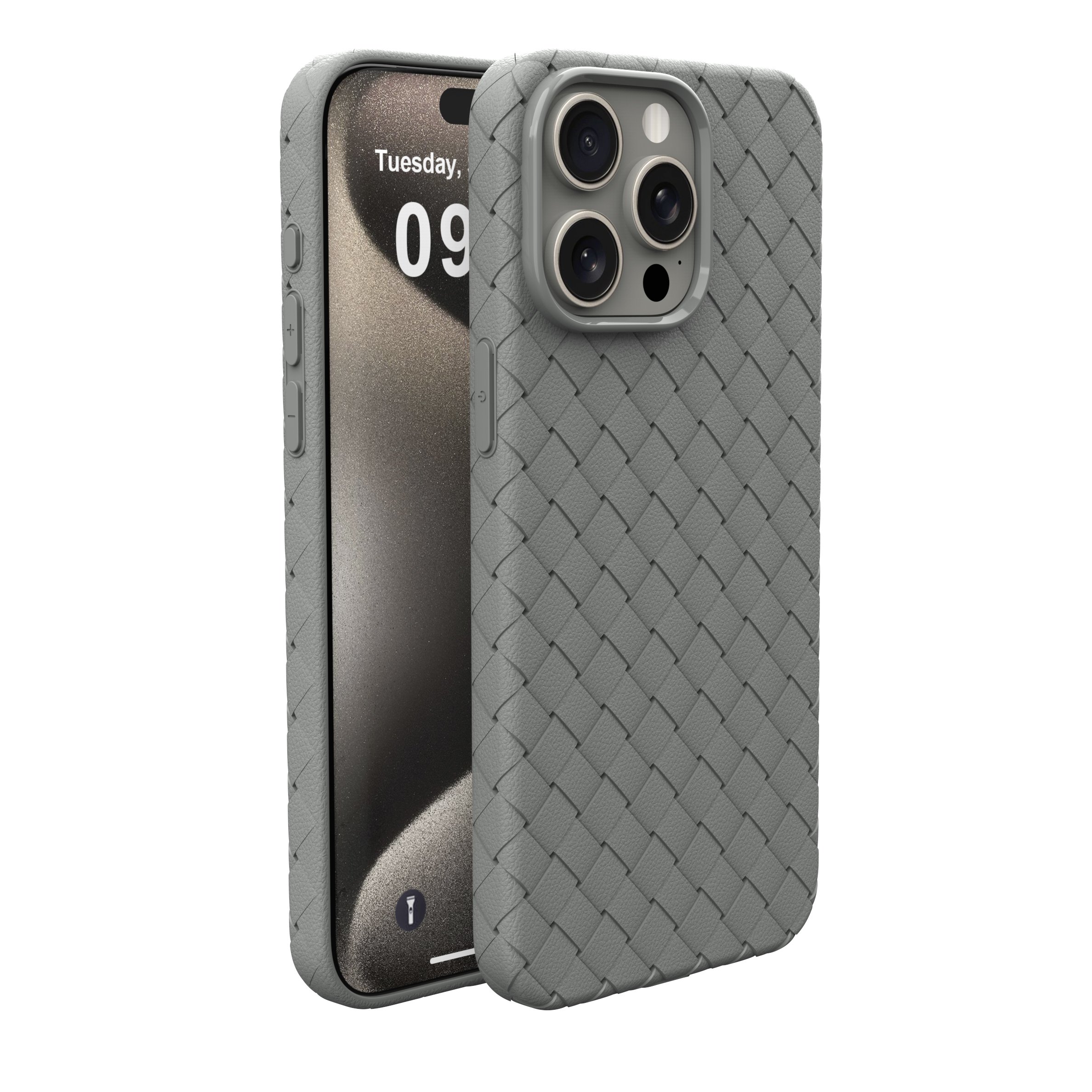 wholesale OEM Grey woven for iPhone15 breathable lattice TPU soft mobile phone case for iPhone 14 phone cover