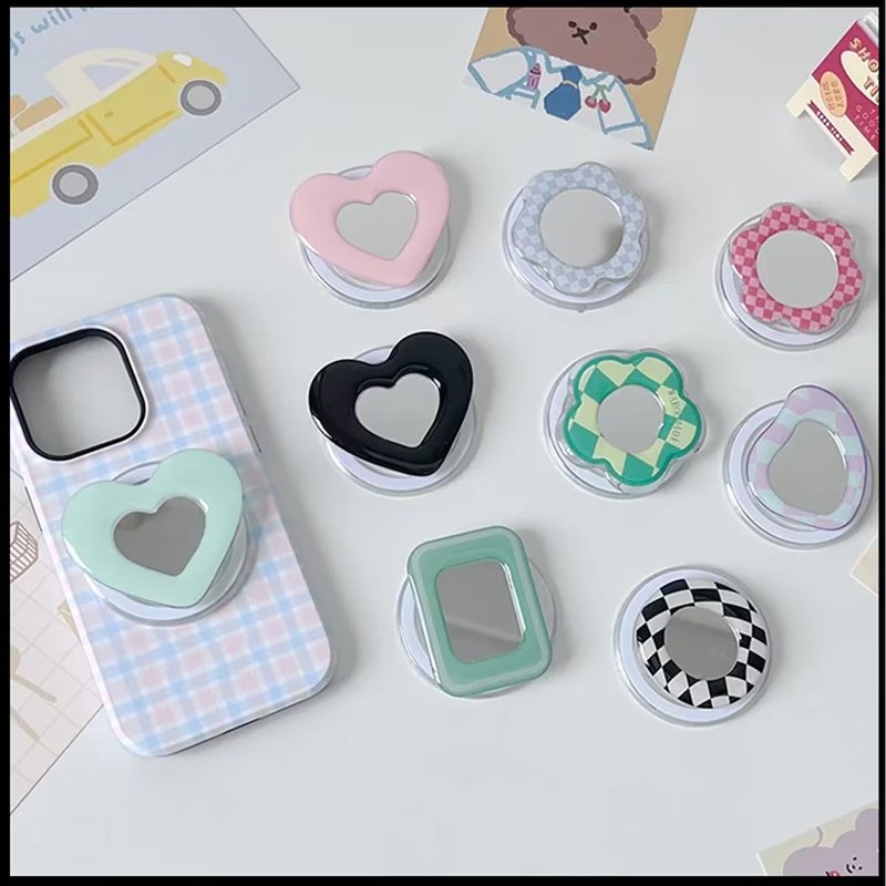 custom design Mirror Mobile Phone Holder Silicone Phone Grip Stand Eject Mirror Phone Socket Accessories