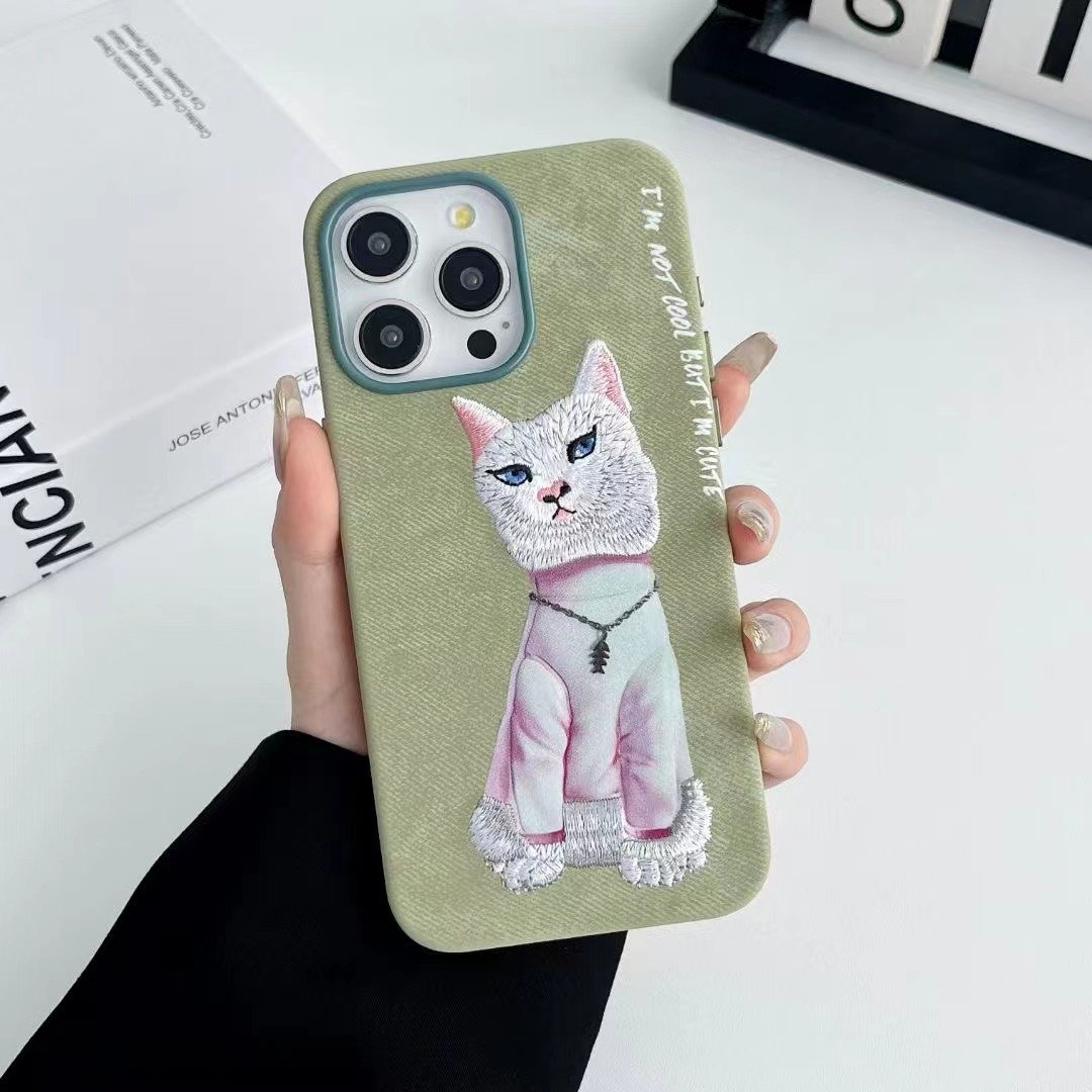 Focuses Embroidery Metal Frame Lens Cute Animal Phone Ca pour telephone portable mobile phone case embroidered