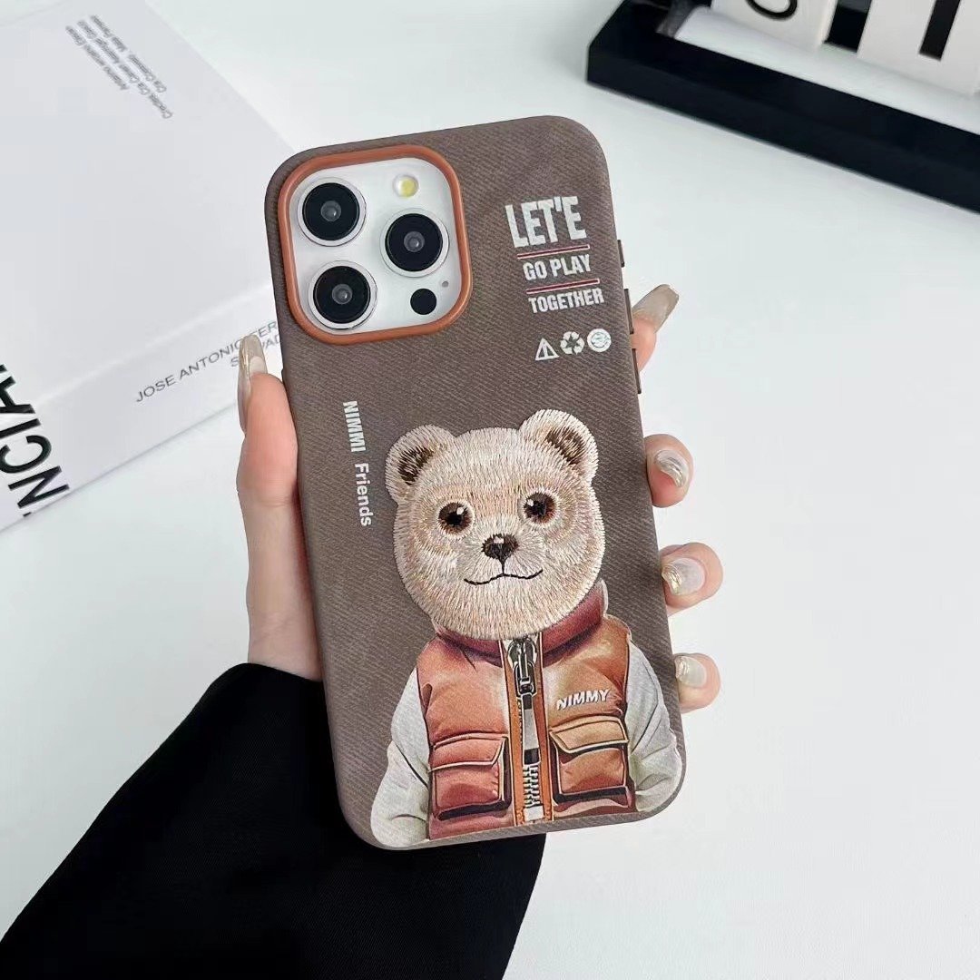 Focuses Embroidery Metal Frame Lens Cute Animal Phone Ca pour telephone portable mobile phone case embroidered