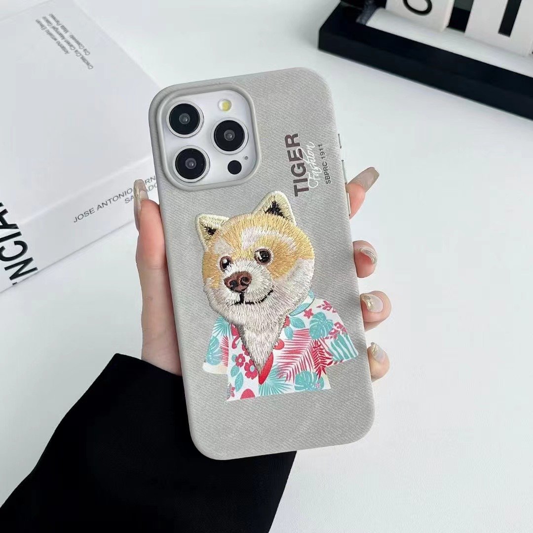 Focuses Embroidery Metal Frame Lens Cute Animal Phone Ca pour telephone portable mobile phone case embroidered