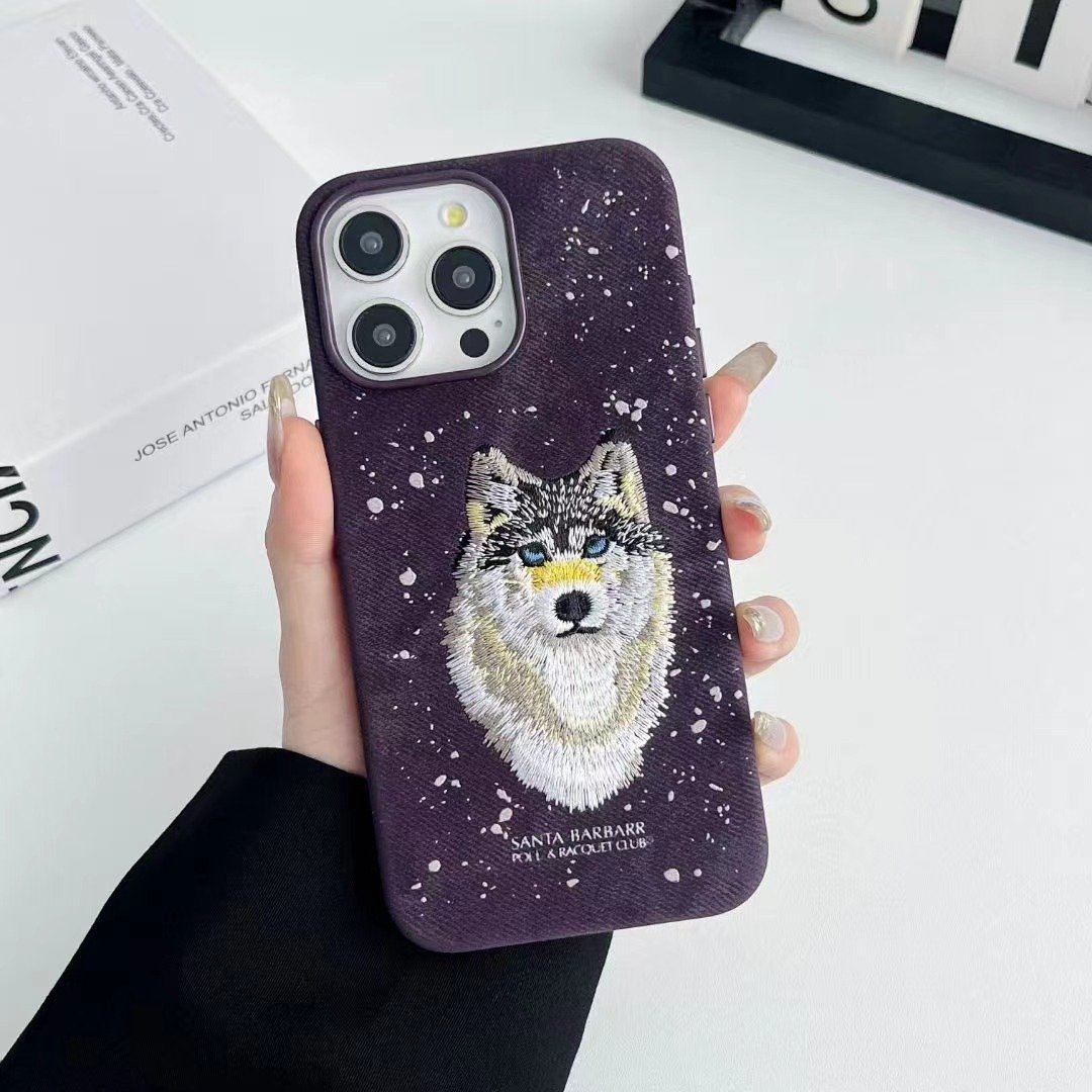 Focuses Embroidery Metal Frame Lens Cute Animal Phone Ca pour telephone portable mobile phone case embroidered
