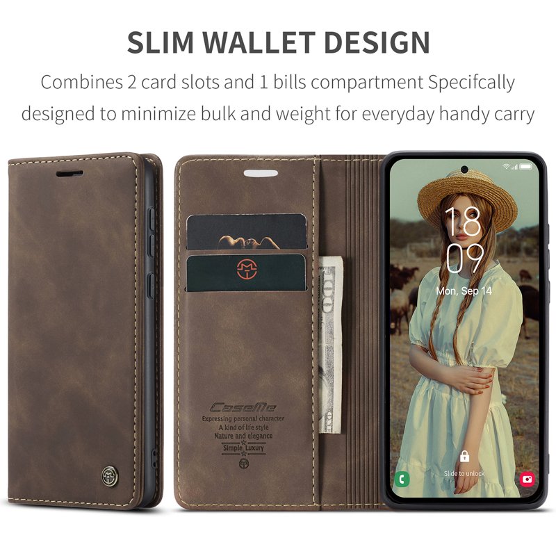 For Samsung Galaxy A05S A15 4G A25 A35 A55 5G Back Cover Original CaseMe 013 Retro Matte Shockproof Flip Leather Phone Case