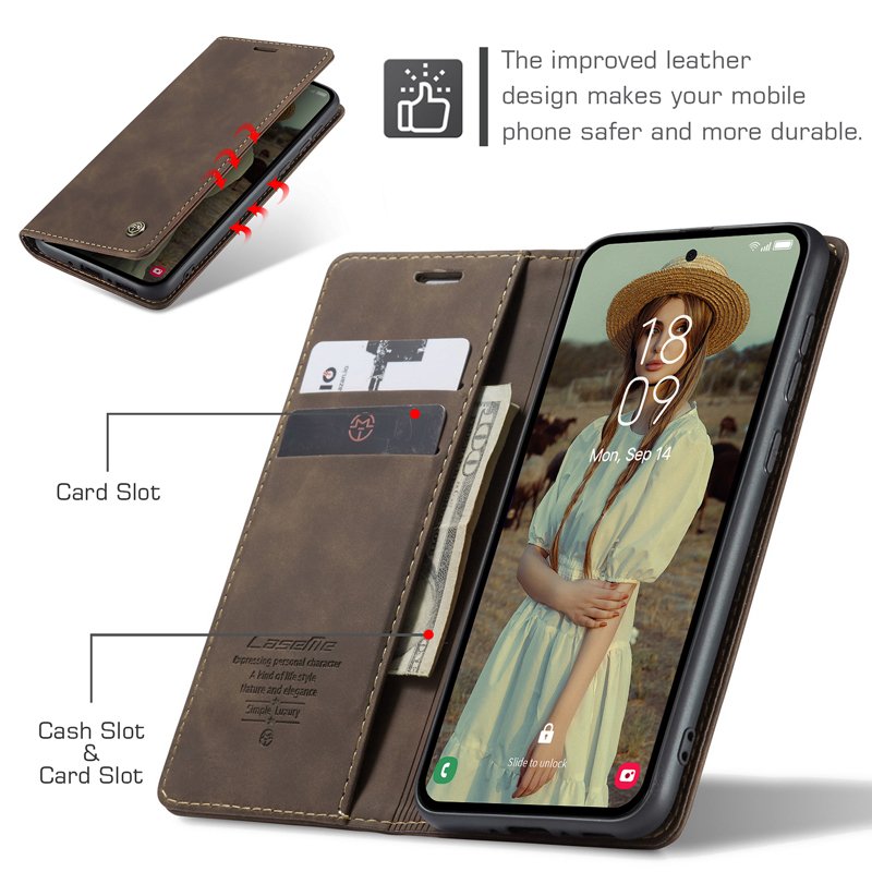 For Samsung Galaxy A05S A15 4G A25 A35 A55 5G Back Cover Original CaseMe 013 Retro Matte Shockproof Flip Leather Phone Case