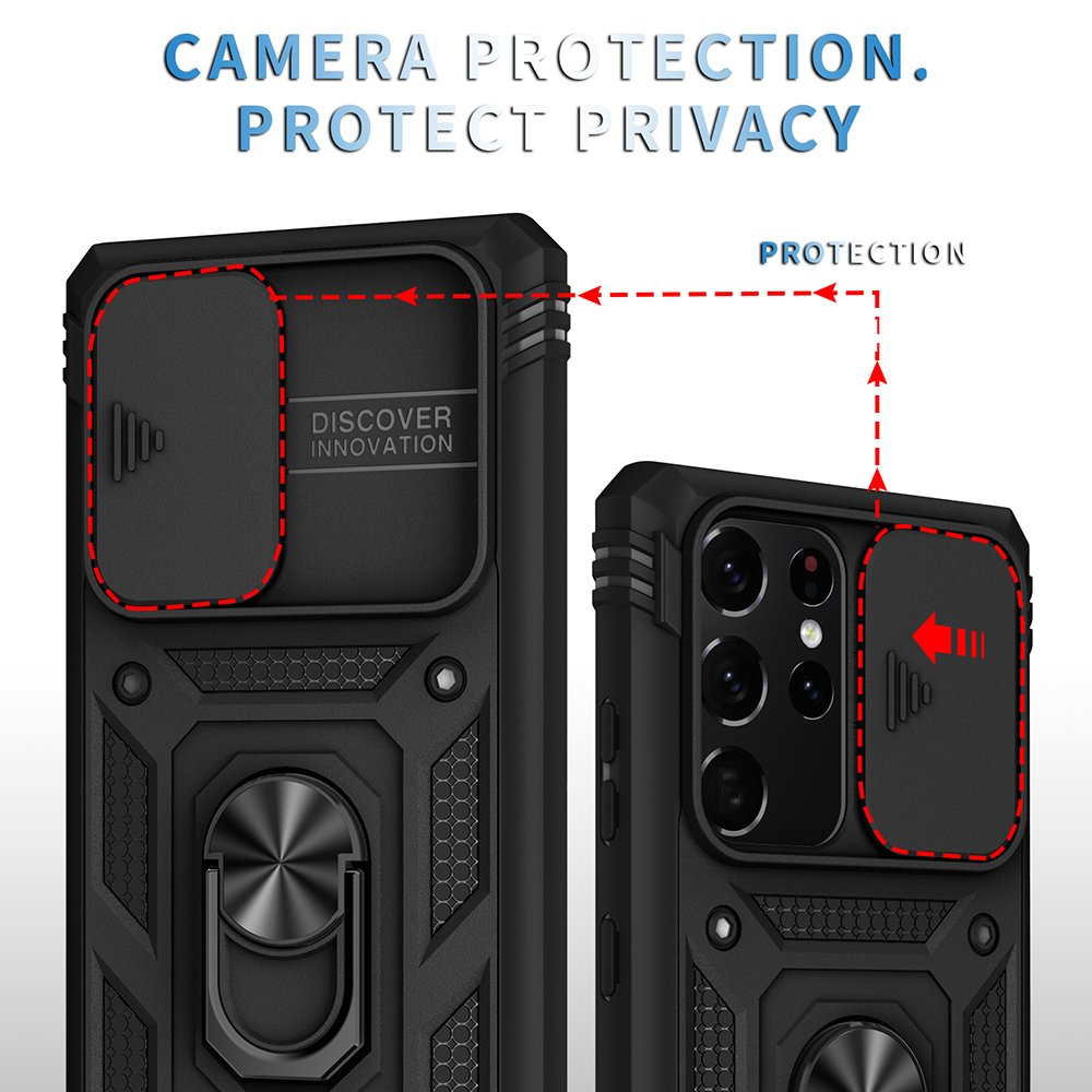 Ultra Anti-Shock Mobile Phone Case Slide Camera Cover Magnetic Car Mount Kickstand Shockproof Phone Case For Samsung S21 Ultra