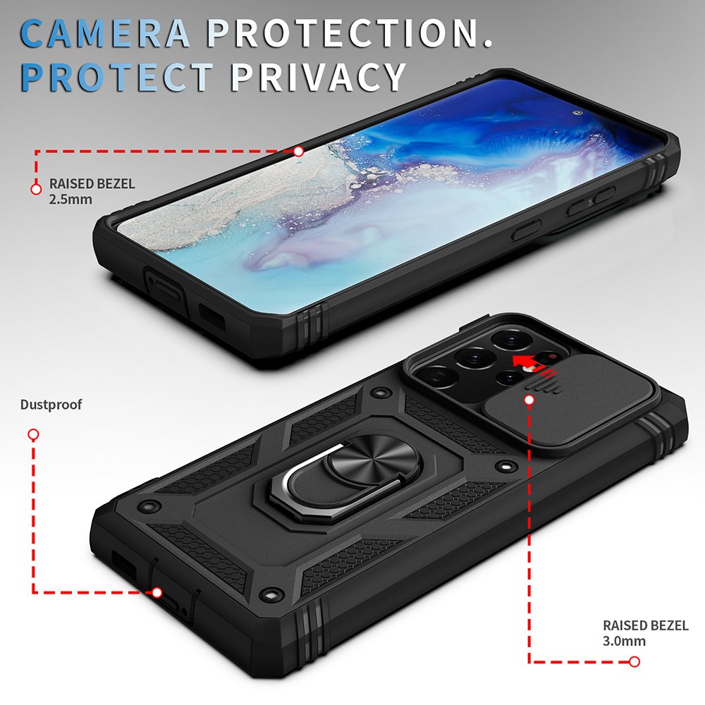 Ultra Anti-Shock Mobile Phone Case Slide Camera Cover Magnetic Car Mount Kickstand Shockproof Phone Case For Samsung S21 Ultra