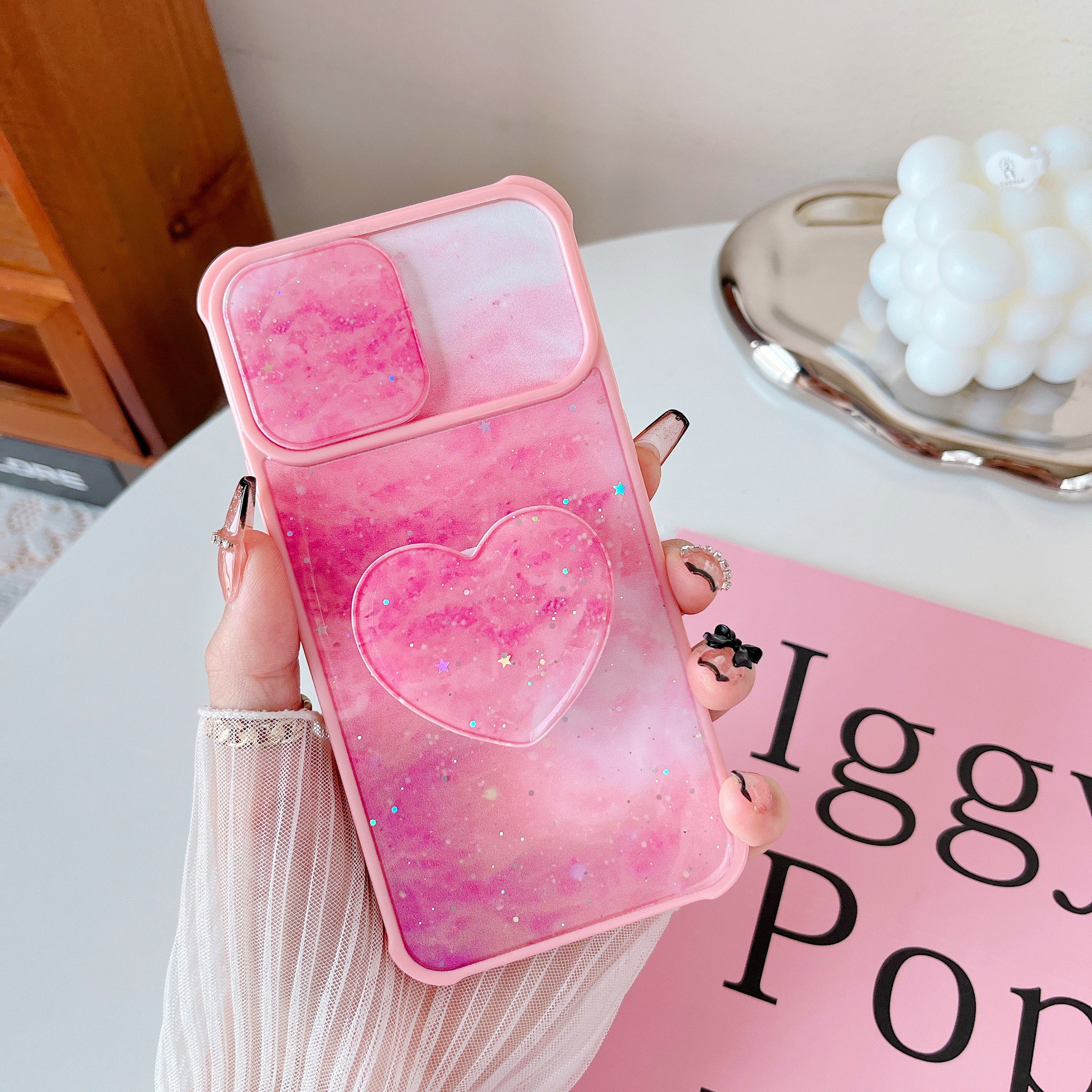Girls Luxury Pink Silicone Phone Case with Stand for iPhone 14 Pro iPhone 15 Pro Compatible New Sports Model with Magnets