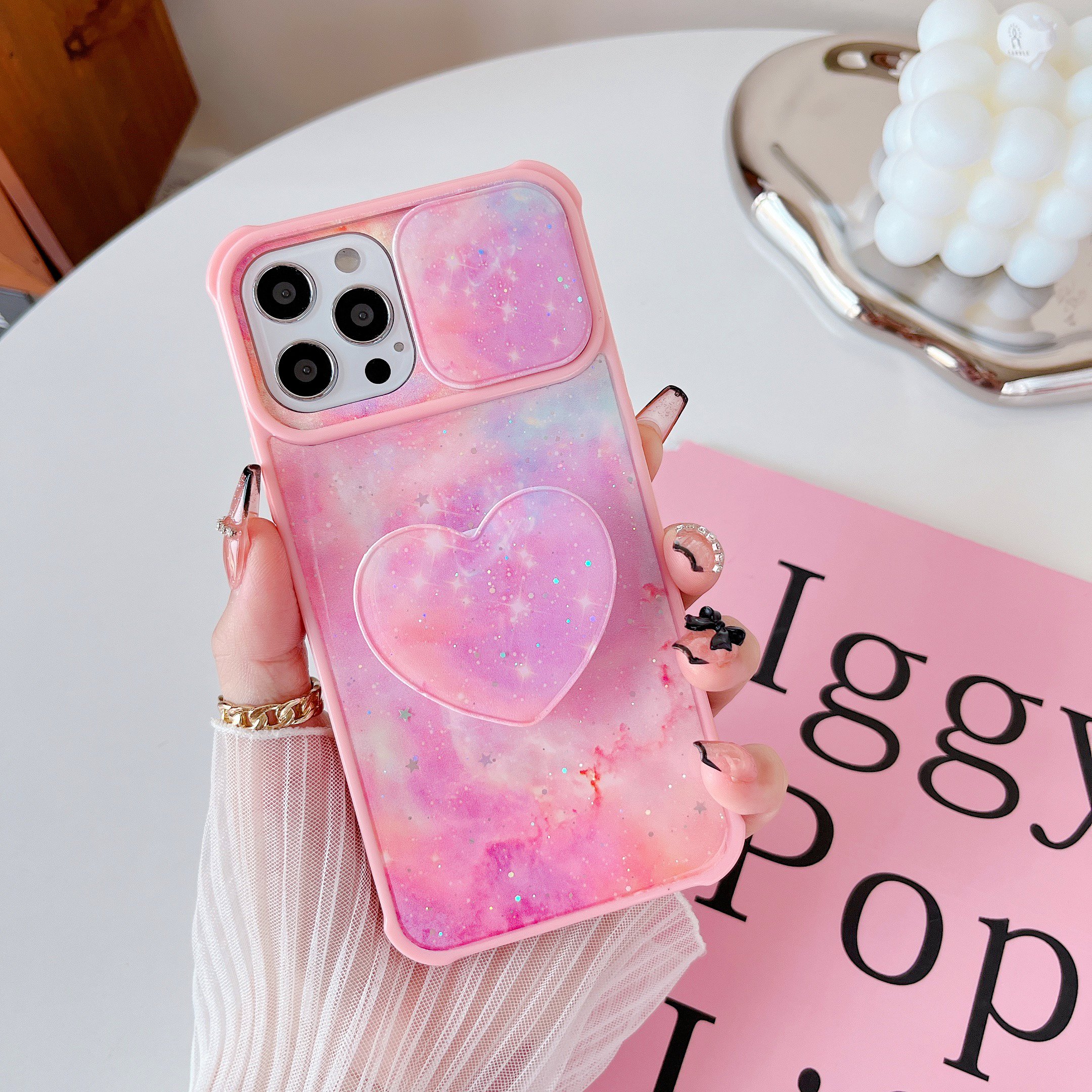 Girls Luxury Pink Silicone Phone Case with Stand for iPhone 14 Pro iPhone 15 Pro Compatible New Sports Model with Magnets
