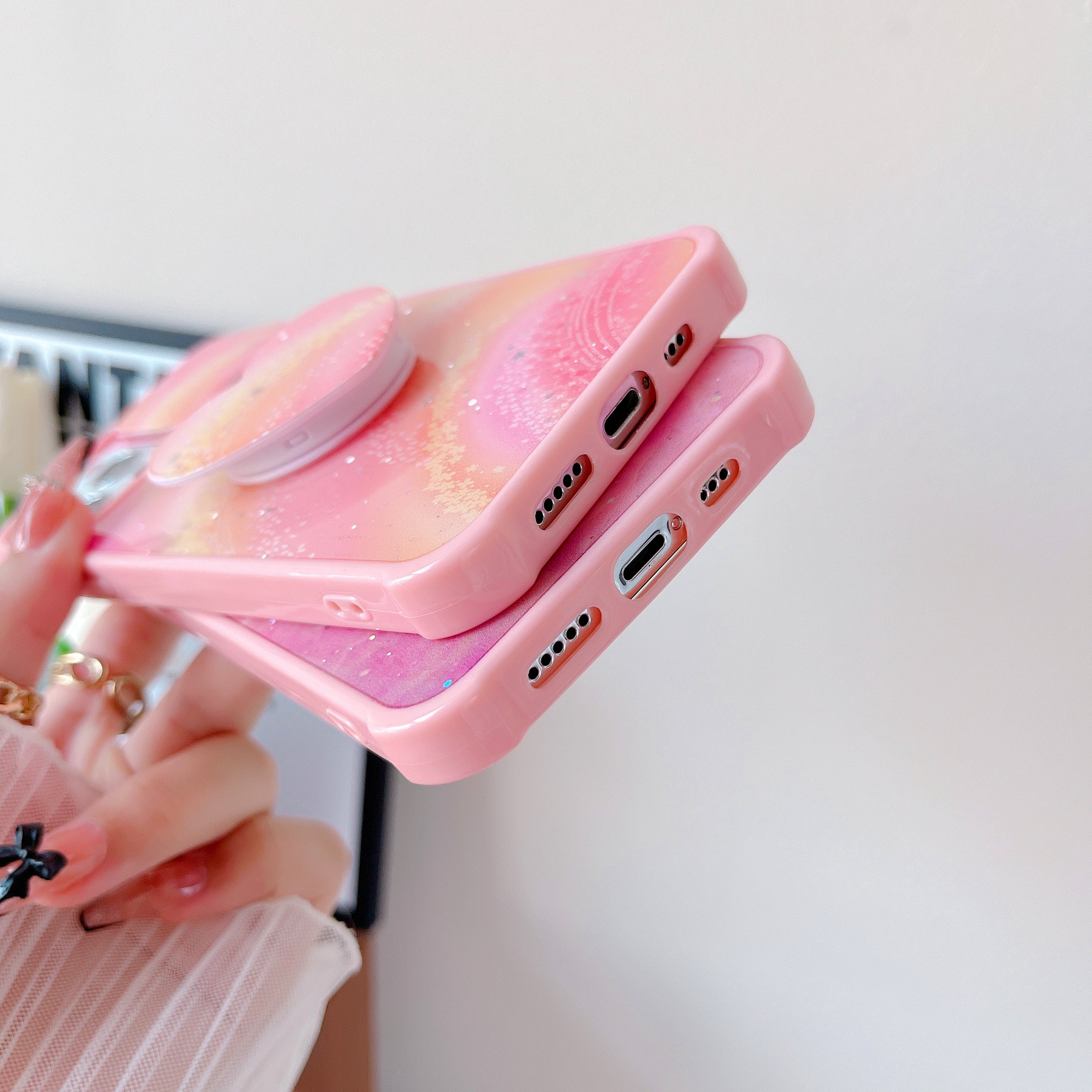 Girls Luxury Pink Silicone Phone Case with Stand for iPhone 14 Pro iPhone 15 Pro Compatible New Sports Model with Magnets