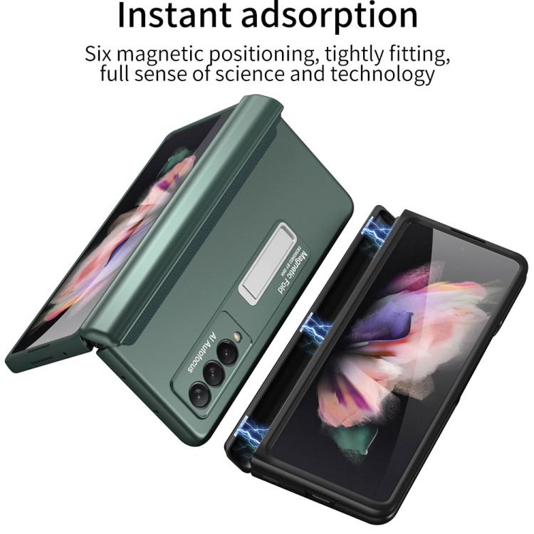 Z Fold 5 4 3 Hinge Case PU Leather Case Cover For Samsung Galaxy Z Fold 5 Case Hinge With Bracket