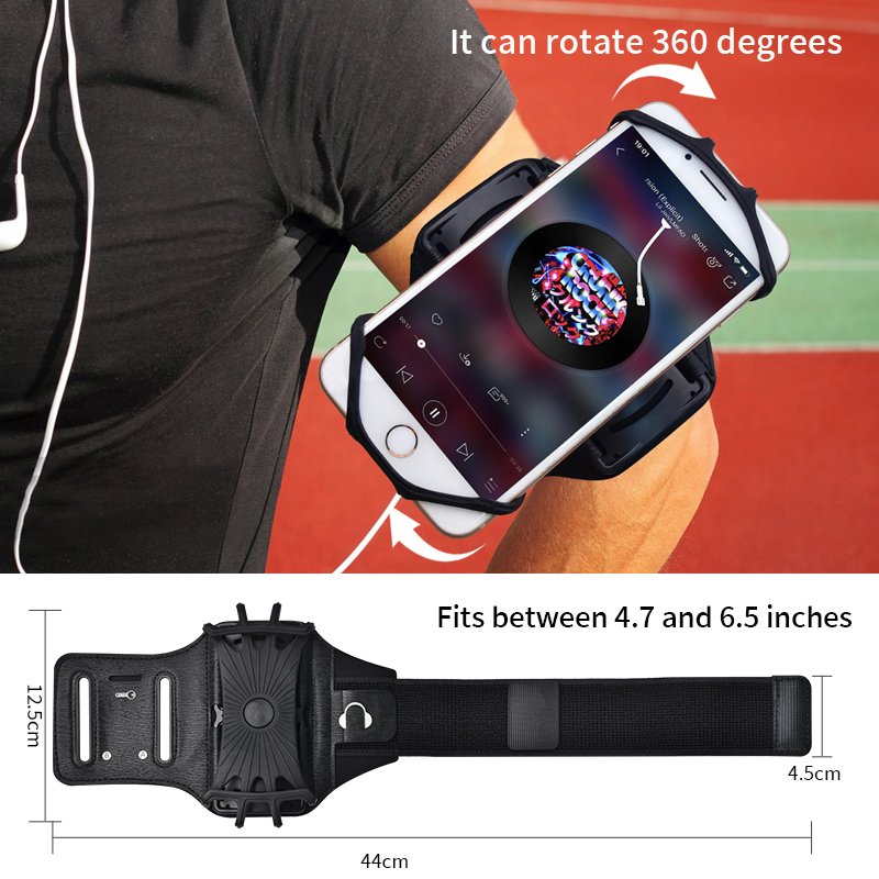 Non-detachable Rotate Sport Running Cellphone Fitness Silicon Neoprene Waterproof Armband Wristband Phone Holder for Men&Women