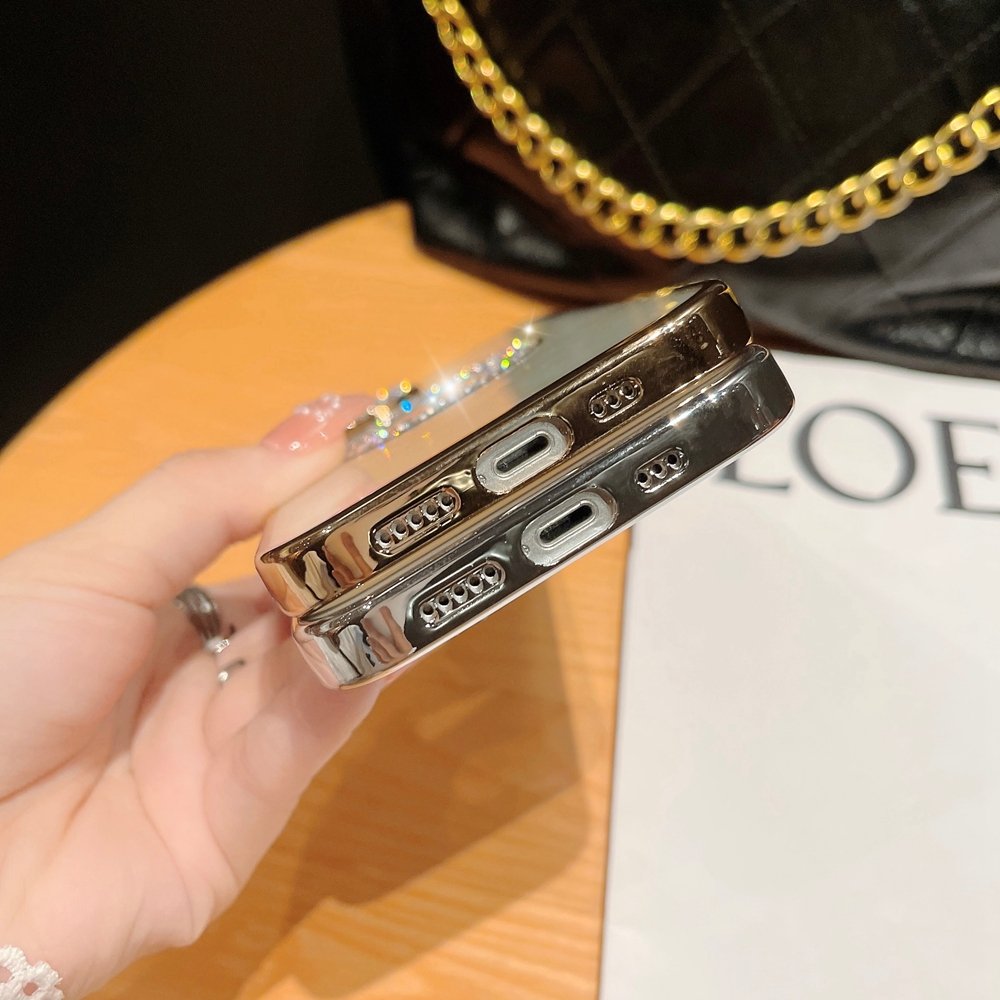 Wholesale Flash Diamond Apple logo Hole Transparent mobile phone case for 11 12 13 14 15 Pro Max 8 7 Plus XS XR Max