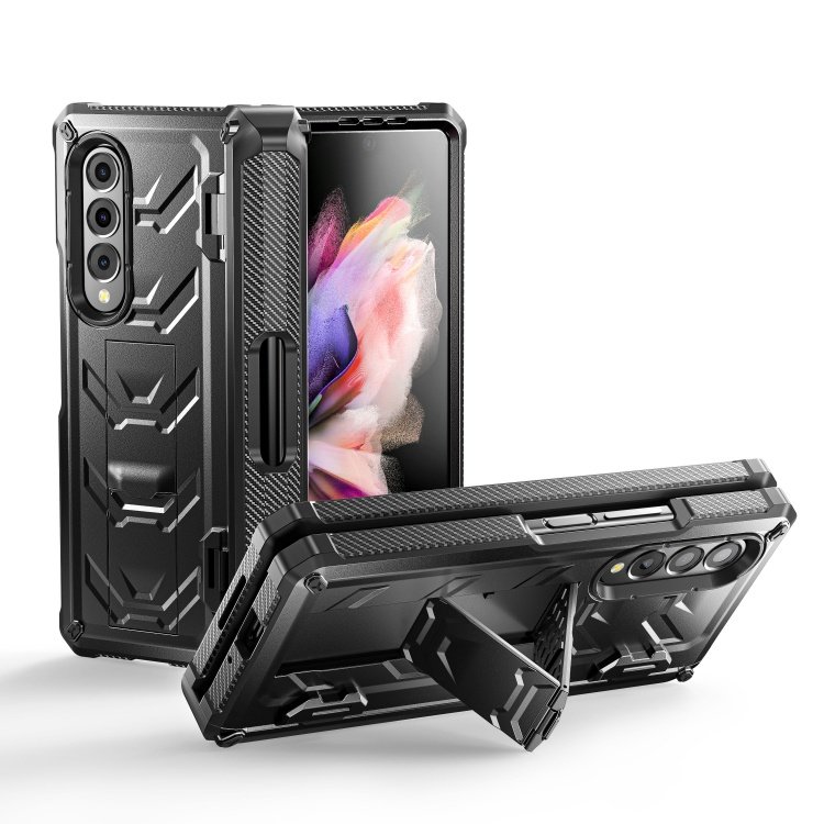 Luxury Shockproof Mobile Phone Case for Samsung Galaxy Z Fold 3 5G Stand Case with S Pen Holder and Hinge Protection