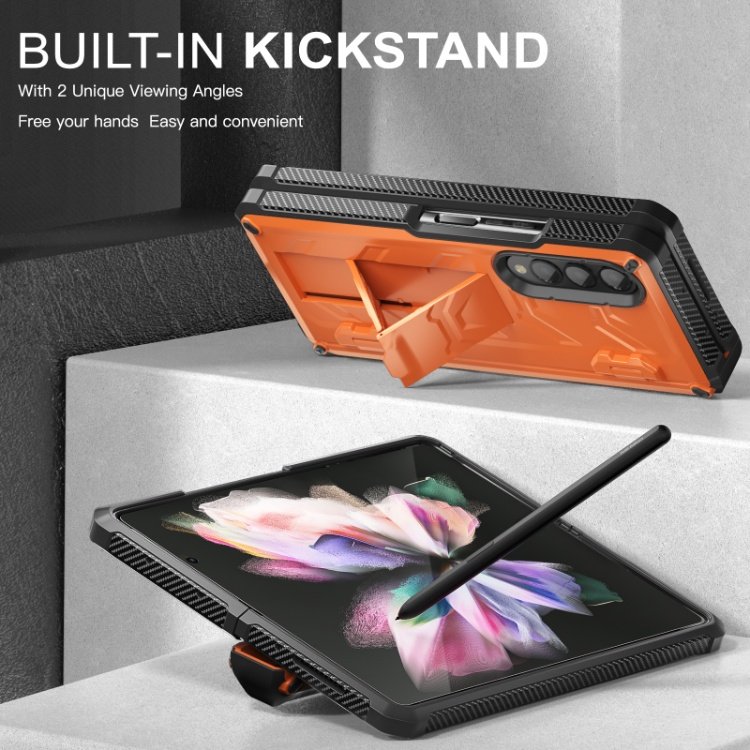 Luxury Shockproof Mobile Phone Case for Samsung Galaxy Z Fold 3 5G Stand Case with S Pen Holder and Hinge Protection