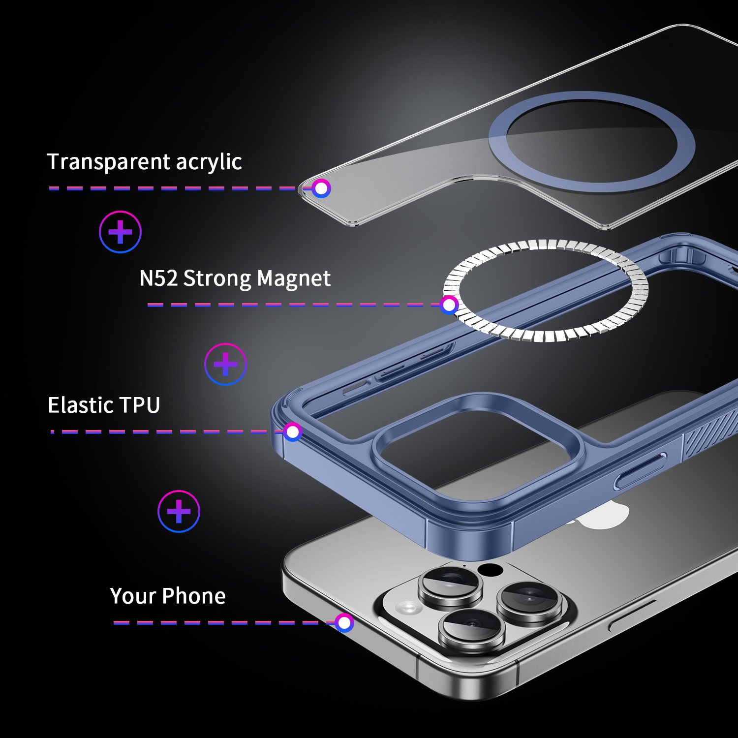 Hot Sale Armour Tpu Bumper Pc Back Shockproof Back Cover Magnetic Mobile Phone Case For Iphone 15/14/13/12/11 Pro Max