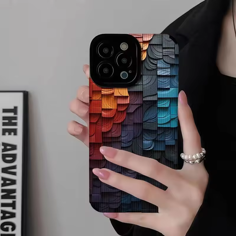 Three-dimensional wooden block Suitable for iPhone 16 15 Pro Max TPU 12 Phone Case 14 plus Dark Wind Full Pack protective cover