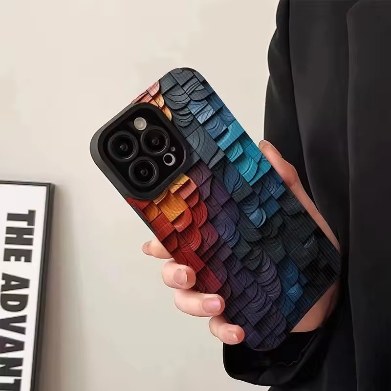 Three-dimensional wooden block Suitable for iPhone 16 15 Pro Max TPU 12 Phone Case 14 plus Dark Wind Full Pack protective cover