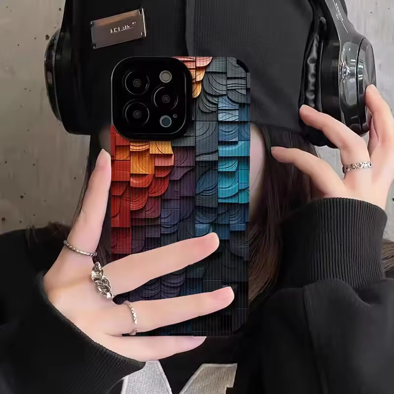 Three-dimensional wooden block Suitable for iPhone 16 15 Pro Max TPU 12 Phone Case 14 plus Dark Wind Full Pack protective cover