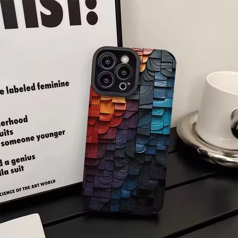 Three-dimensional wooden block Suitable for iPhone 16 15 Pro Max TPU 12 Phone Case 14 plus Dark Wind Full Pack protective cover