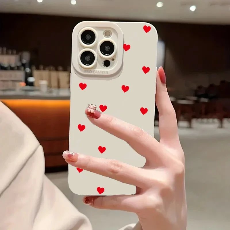 Case For IPhone 11 13 Cute Red Love Heart 12 14 15 Pro Max XS XR X 7 8 Plus Soft Cover
